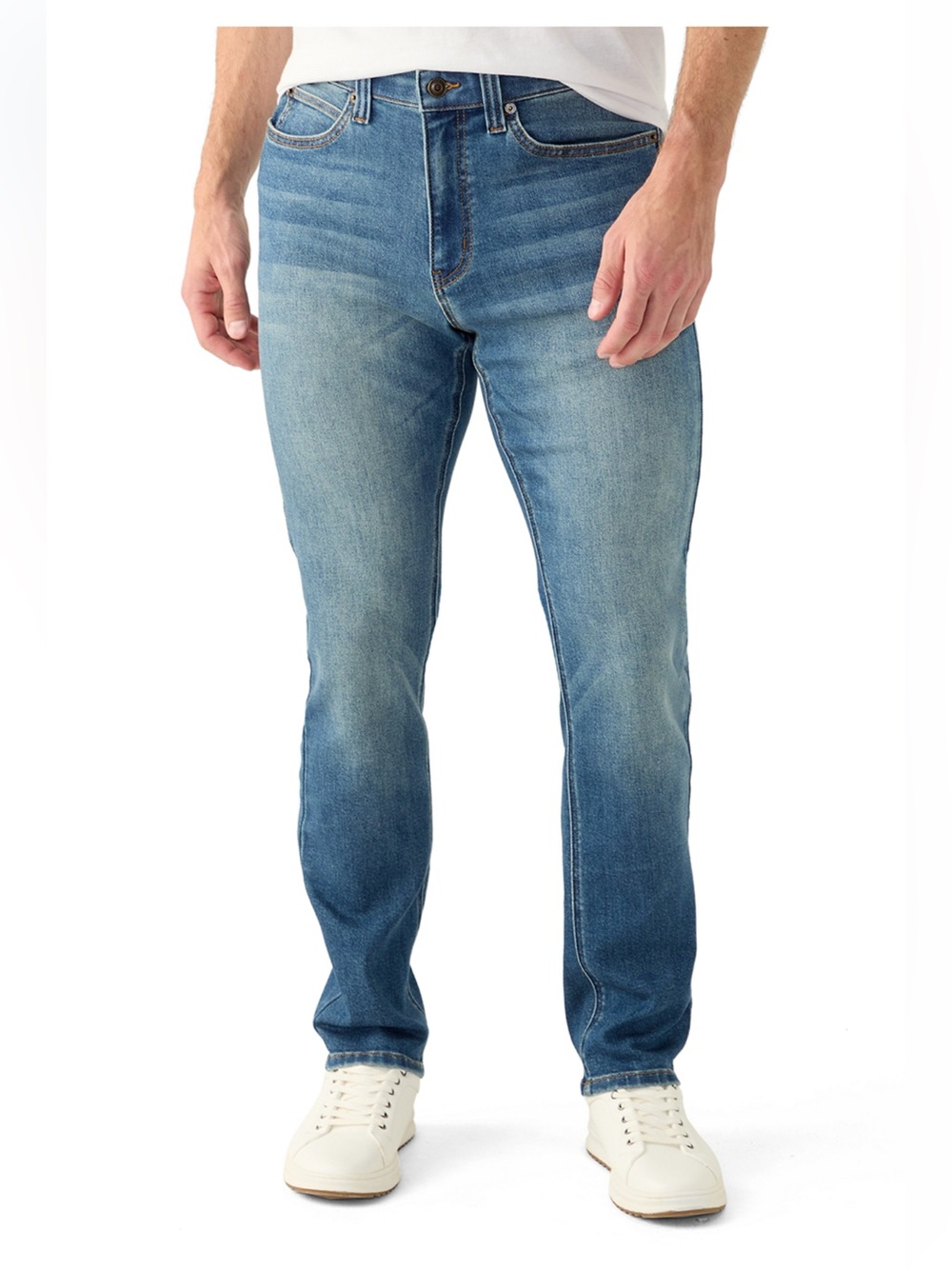 True Craft Men's Slim Straight Light Blue Washed Jeans